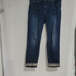 Royalty For Me Navy Cropped Jeans with Embroidered Hem